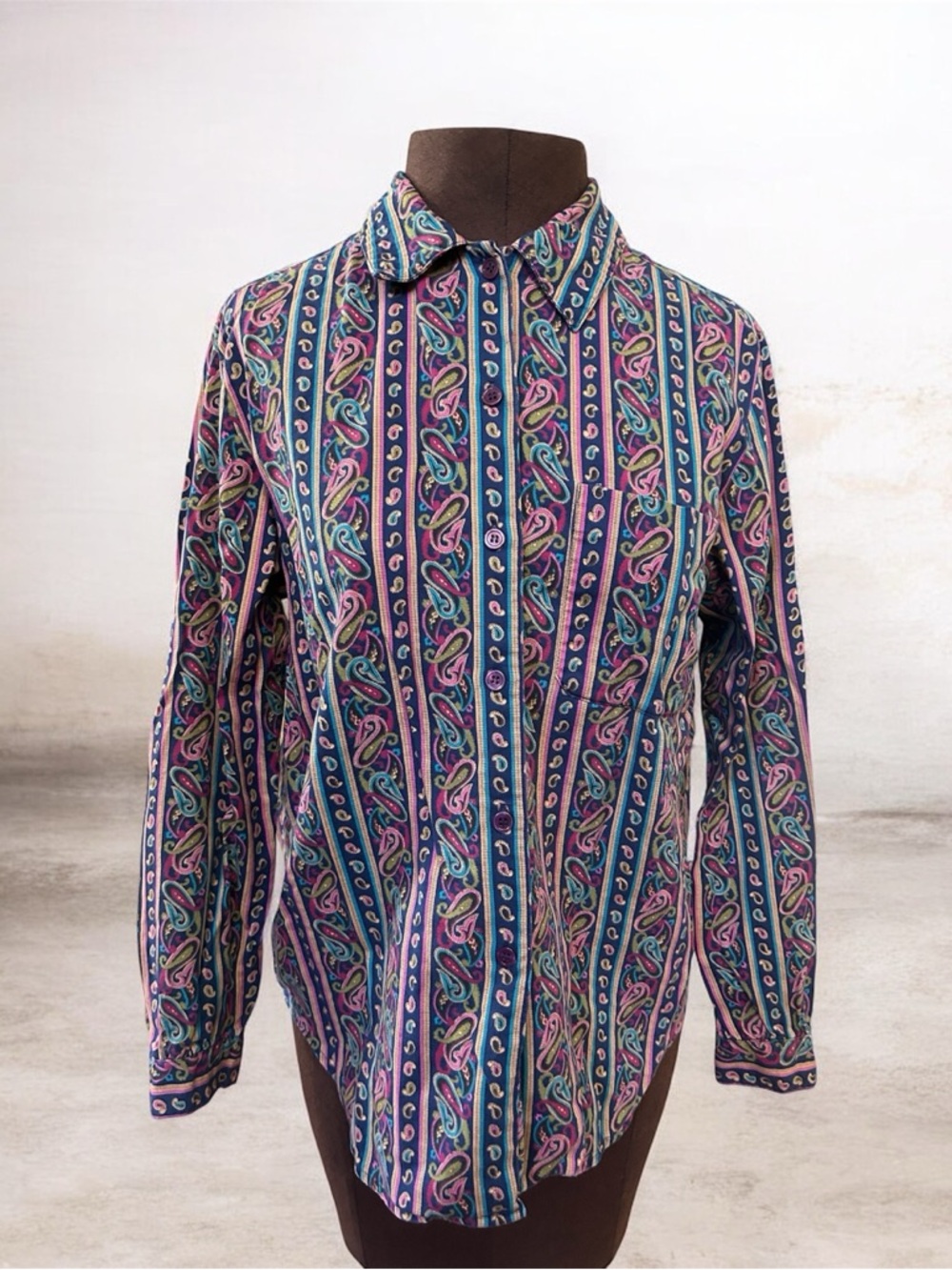 Men's Multi-Color Paisley Stripe Button-Up Shirt - Rainbow Festival Party Top
